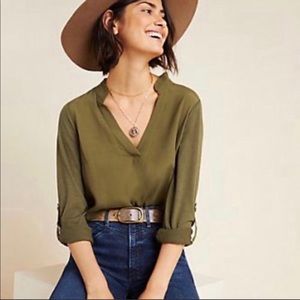 Anthropologie olive green blouse